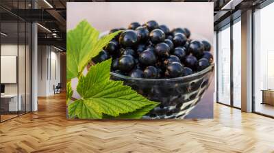 Plate with currant berries and currant leaves_ Wall mural