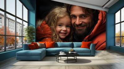 Portrait of father hug daughter Wall mural