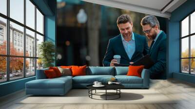 Project planning. Businessmen couple. Leadership and partnership. Collaboration and meeting. Business teamwork. Finance management concept. Financial planning and risk management. Wall mural