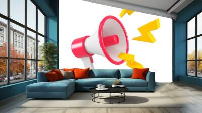 Red megaphone with lightings isolated. Close up breaking news metaphor, disclosure of information concept. 3d rendering. Wall mural