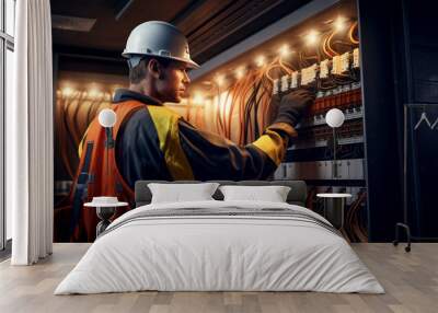 repair installation of electrical equipment electrician industrial worker in uniform Wall mural