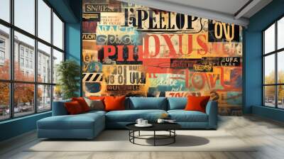 retro typography design with a distressed text wallpaper Wall mural