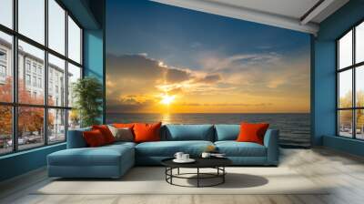 Sea beach with sky sunset or sunrise. Cloudscape over the sunset sea. Sunset at tropical beach. Nature sunset landscape of evening sea. Wall mural