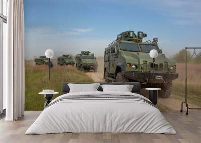 A column of vehicles at the demonstration Wall mural