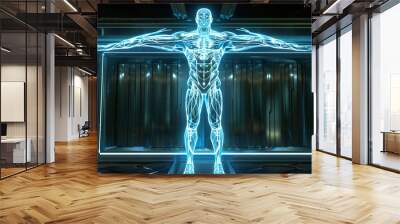 Avatar man with iridescent costume pose in virtual scene. Wall mural