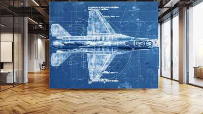 F-16 Fighting Falcon outline colorful icon. blue print of f - 16 fighter jet. Wall mural