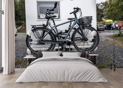 bicycles attached to the camper Wall mural