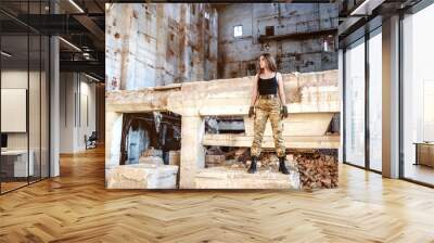 girl dressed in military style Wall mural