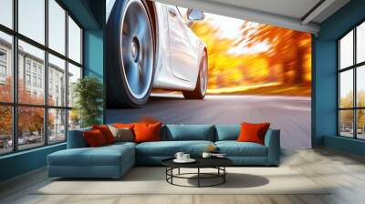 Dynamic Motion of a Vehicle on an Autumn Road Wall mural