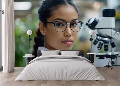 Formal Scientist at Work, Conducting Research with Microscope Wall mural