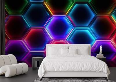 neon hexagon background, digital neon Wall mural