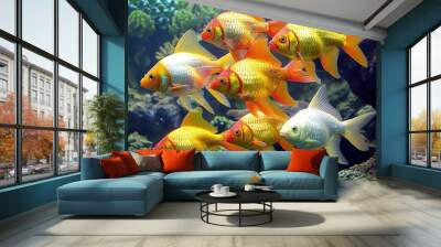 Vibrant Tetras Swimming in an Underwater Aquarium Scene Wall mural