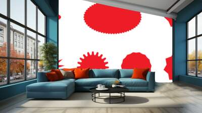 Starburst red sticker set - collection of special offer sale oval and round shaped sunburst labels and badges. Promo stickers with star edges. Vector. Wall mural