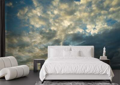 Summer blue sky cloud gradient background. Cloudy sky. Vivid cyan blue landscape in environment day horizon skyline view. White clouds on soft sky background. White cloudy sky. Wall mural