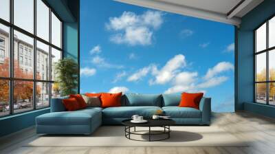 Summer blue sky cloud gradient background. Cloudy sky. Vivid cyan blue landscape in environment day horizon skyline view. White clouds on soft sky background. White cloudy sky. Wall mural