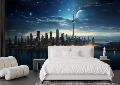 sunset over the fabulous city futuristic future architecture Wall mural