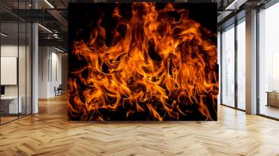 Texture of fire on a black background. Abstract fire flame background, large burning fire. Wall mural