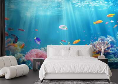 Tropical background with a vibrant coral reef and colorful fish swimming: Dynamic and lively, perfect for an underwater tropical scene Wall mural