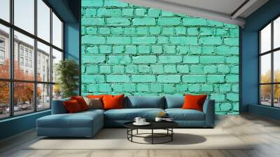 Turquoise brick wall, background texture Wall mural