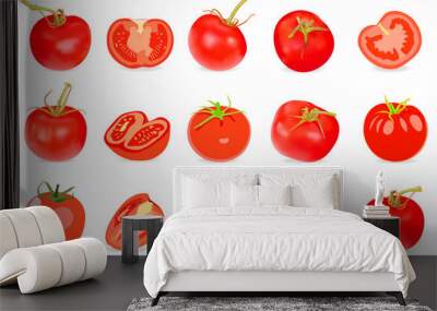 Set of Realistic red Tomatos. Vector illustration. Isolated on w Wall mural