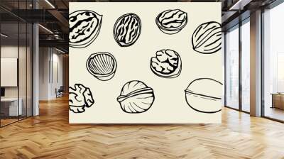 Walnut set, hand drawn Wall mural