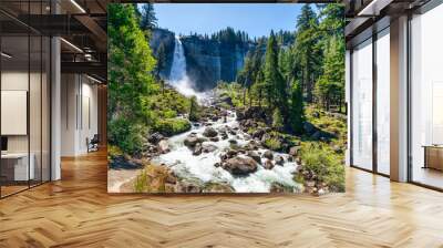 View of Nevada Mountains and Falls from the Mist Trail in Yosemite National Park. Summer Vacation in California, USA Wall mural