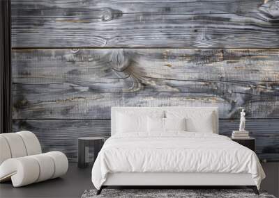 Weathered grey wood background with aged texture and visible grain: Ideal for vintage or coastal themes, the aged texture and visible grain of grey wood evoke a sense of history and charm Wall mural