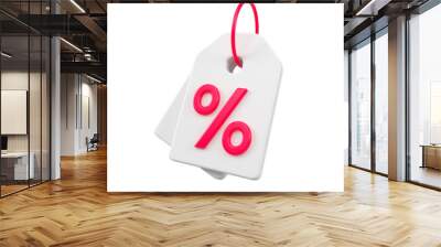 White and red discount tag for sales and shopping online. Price percent emblem offer promotion isolated. Black Friday and sale event concept. 3d rendering. Wall mural