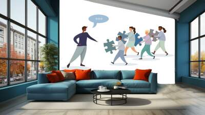 Character business leader flat puzzle concept design. Business flat team building template. Flat character Isolated flat. Abstract concept graphic element. Teamwork different races people concept Wall mural