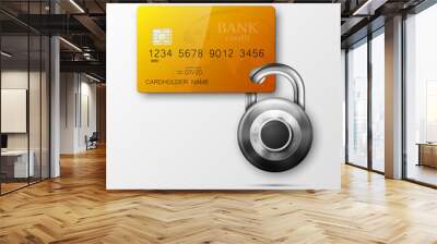 Credit card safe combination lock. Protection credit card. Safety badge banking. Defense finans. Security Plastic card software. Debit card electromagnetic chip Privacy Electronic money funds transfer Wall mural