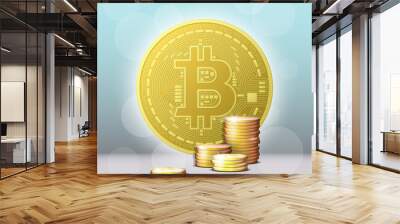 HUD Golden bitcoin. Digital currency money. Technology bitcoin mining worldwide network concept. Web banner golden bitcoin background. Physical bit coin. Cryptocurrency technology gold coins money Wall mural