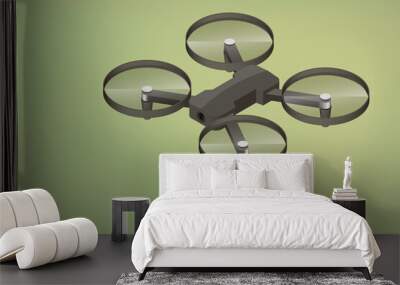 Isometry drone with a camera on a blue background. 3D Wall mural