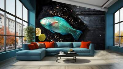 Sea delicacies. Fresh seafood. Parrot fish Wall mural