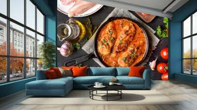 Chicken breast with tomato sauce Wall mural