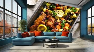 Grilled chicken wings with vegetables Wall mural