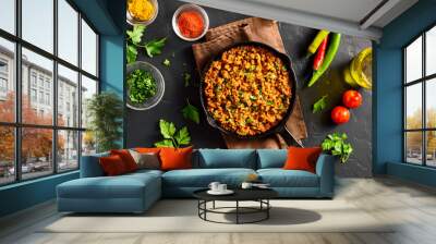 Keema curry in frying pan Wall mural