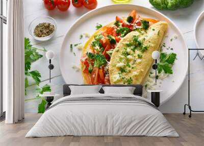 Stuffed omelet with tomatoes, red bell pepper and broccoli Wall mural