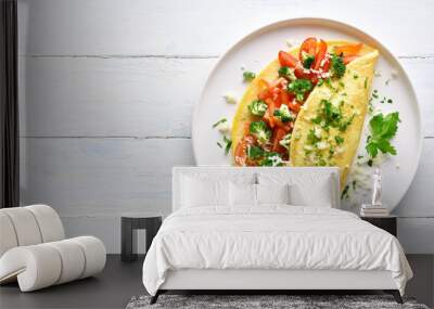 Stuffed omelette with tomatoes, red bell pepper and broccoli Wall mural