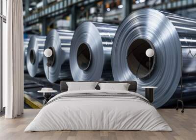 Aluminum rolls in production shop of plant Wall mural