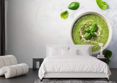 Broccoli soup with basil and cream detox food concept Top view with space for text Wall mural