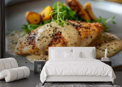 Chicken fillet in peppercorn cream sauce Wall mural