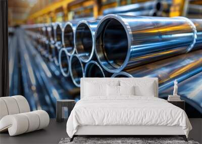 Close up of steel pipes in an industrial setting Wall mural