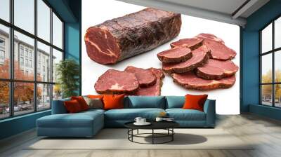 Cold smoked meat slices on white background Wall mural