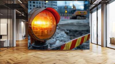 Emergency light at construction site indicating hazardous area Wall mural