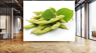 Green soybean leaves on white background Wall mural