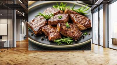 Grilled beef liver steak on a plate Wall mural