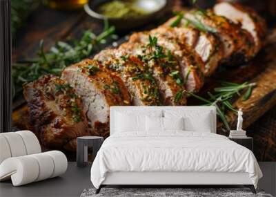 Pork tenderloin cooked at home with spices and herbs Wall mural