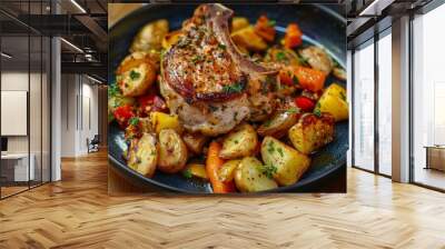 Roasted pork potatoes and veggies Wall mural