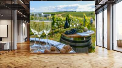 Sampling champagne on a summer weekend in Champagne region France Wall mural