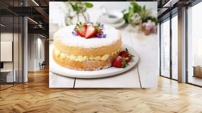 Sponge cake made at home on a wooden table Wall mural